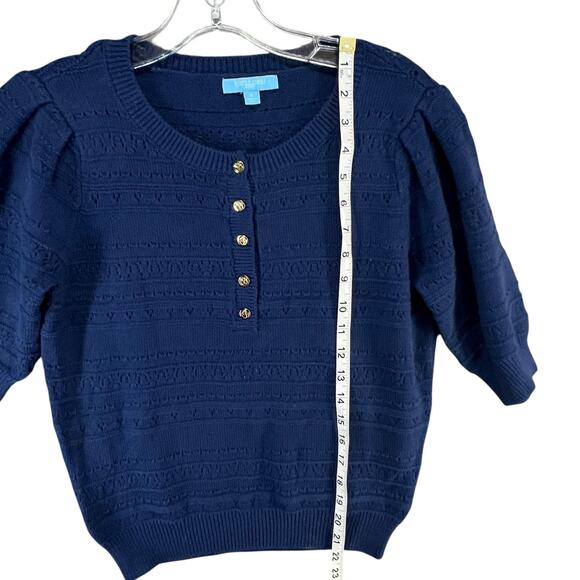 Draper James Annabelle Womens S Navy Blue Puff Sleeve Knitwear Preppy Coastal - Picture 8 of 14